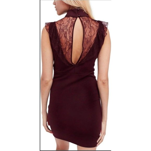 NWT Free People Beaumont Muse Lace Detail Dress Sz S Plum Mock Neck Ruffle 6503 - Picture 2 of 11